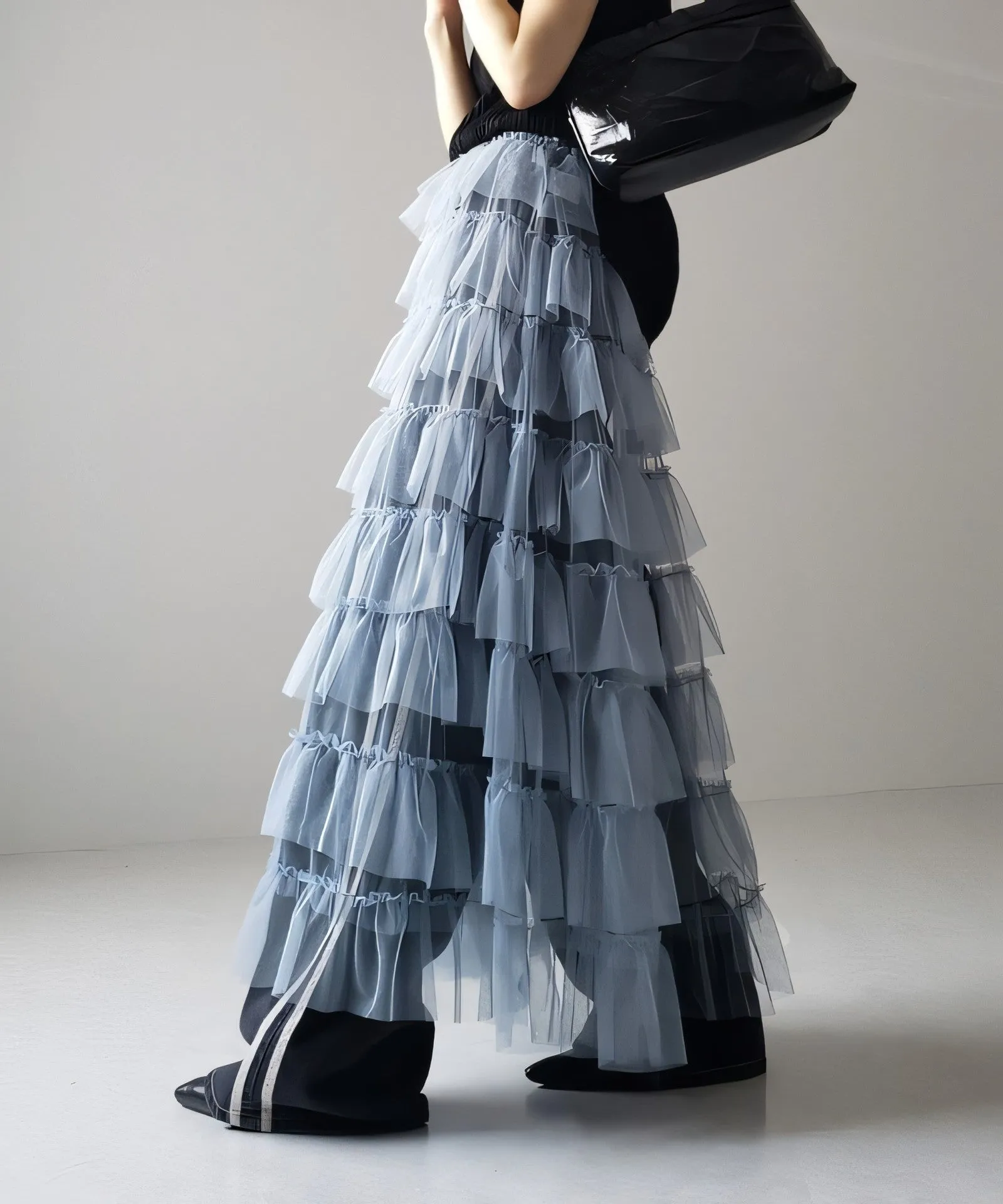 Women's Layered Elastic Waist Puff Tulle A-line Skirt, Sheer Mesh Design for All Occasions