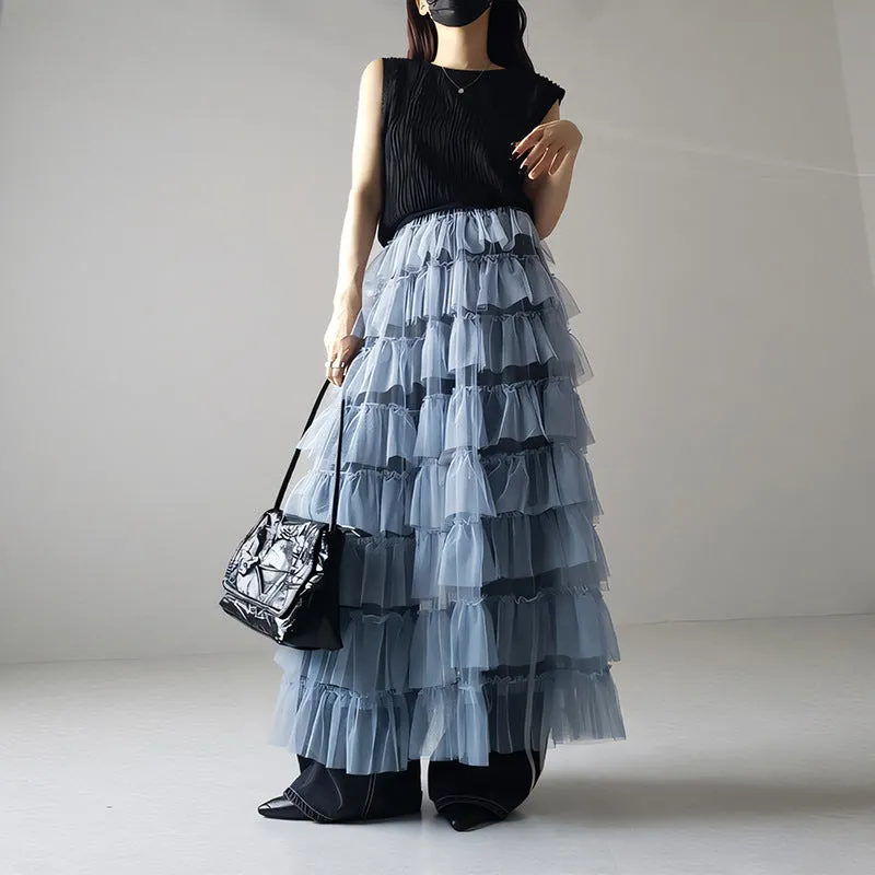 Women's Layered Elastic Waist Puff Tulle A-line Skirt, Sheer Mesh Design for All Occasions