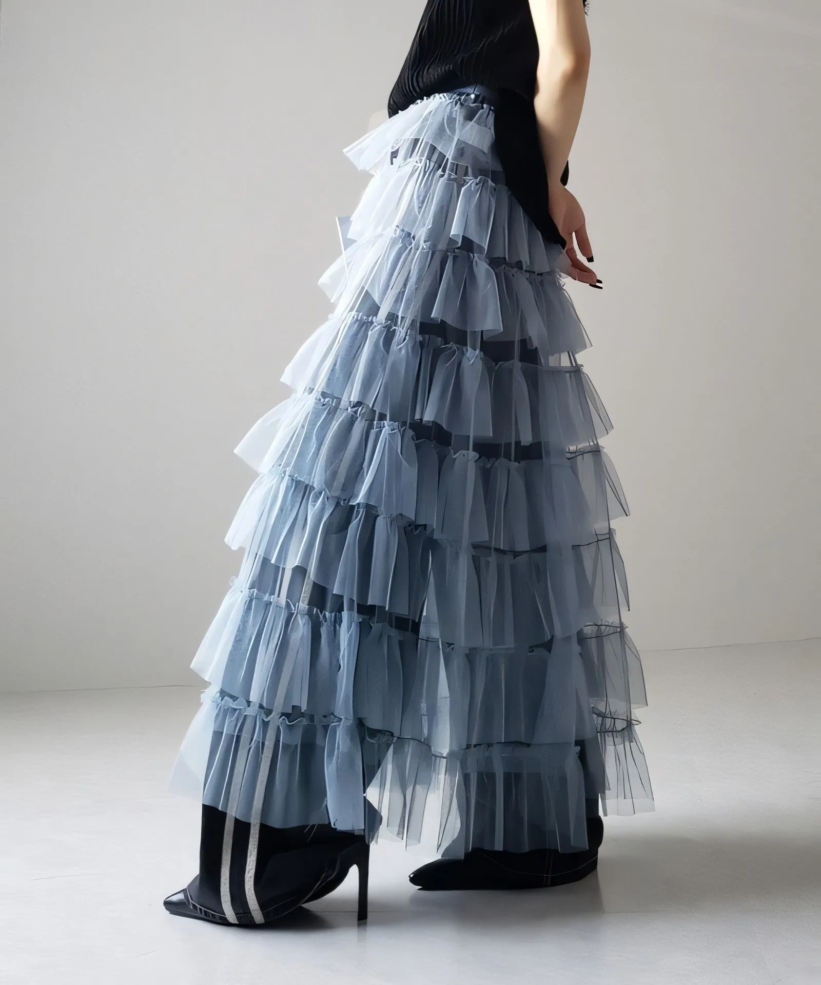 Women's Layered Elastic Waist Puff Tulle A-line Skirt, Sheer Mesh Design for All Occasions