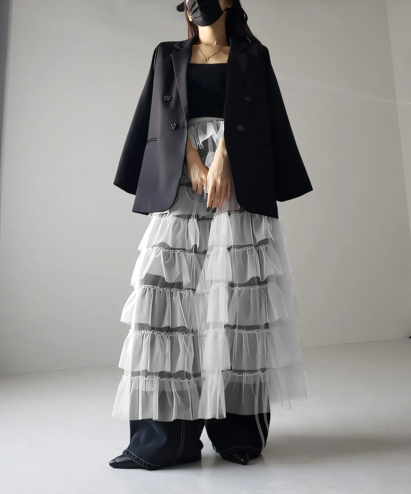 Women's Layered Elastic Waist Puff Tulle A-line Skirt, Sheer Mesh Design for All Occasions