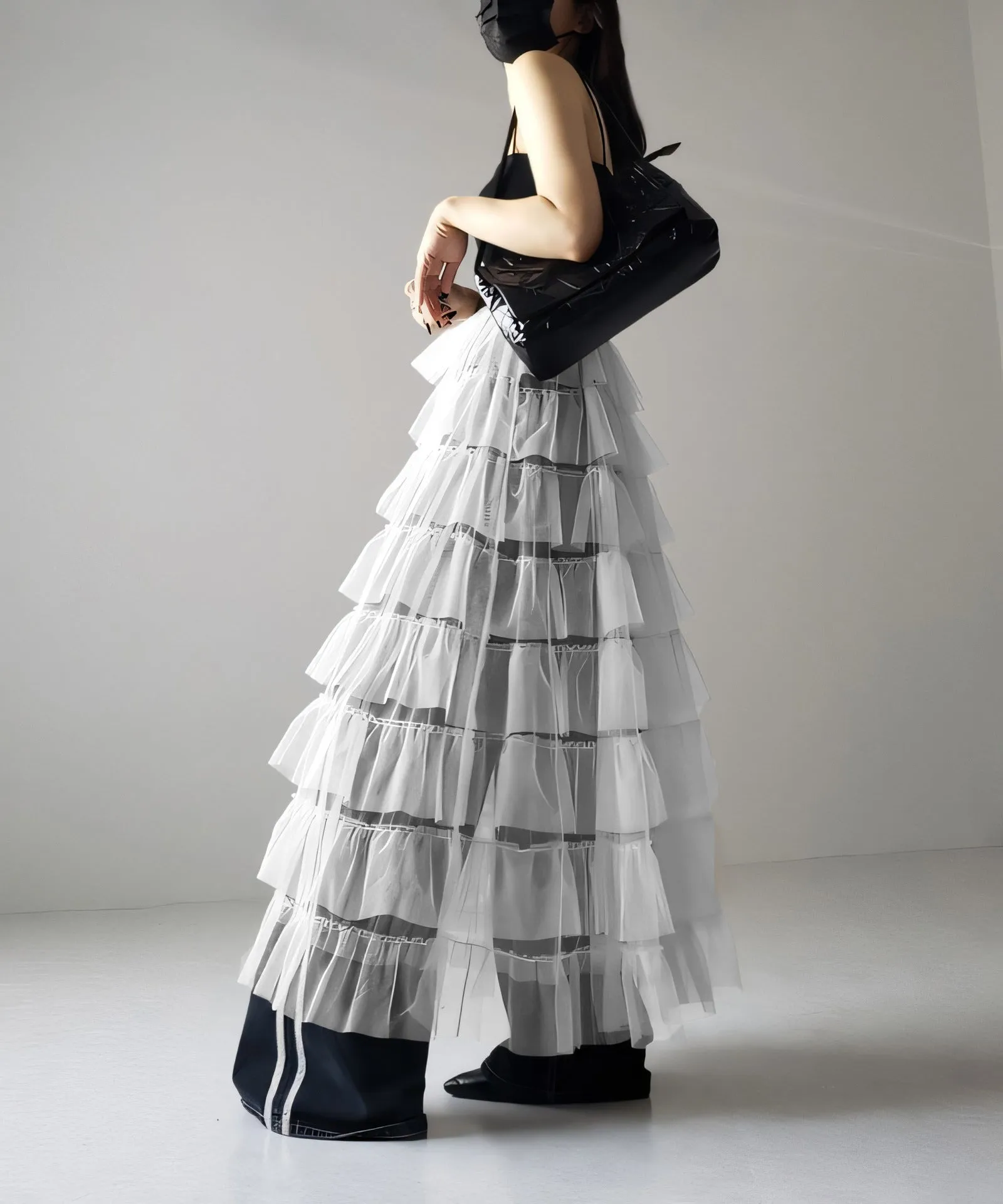 Women's Layered Elastic Waist Puff Tulle A-line Skirt, Sheer Mesh Design for All Occasions