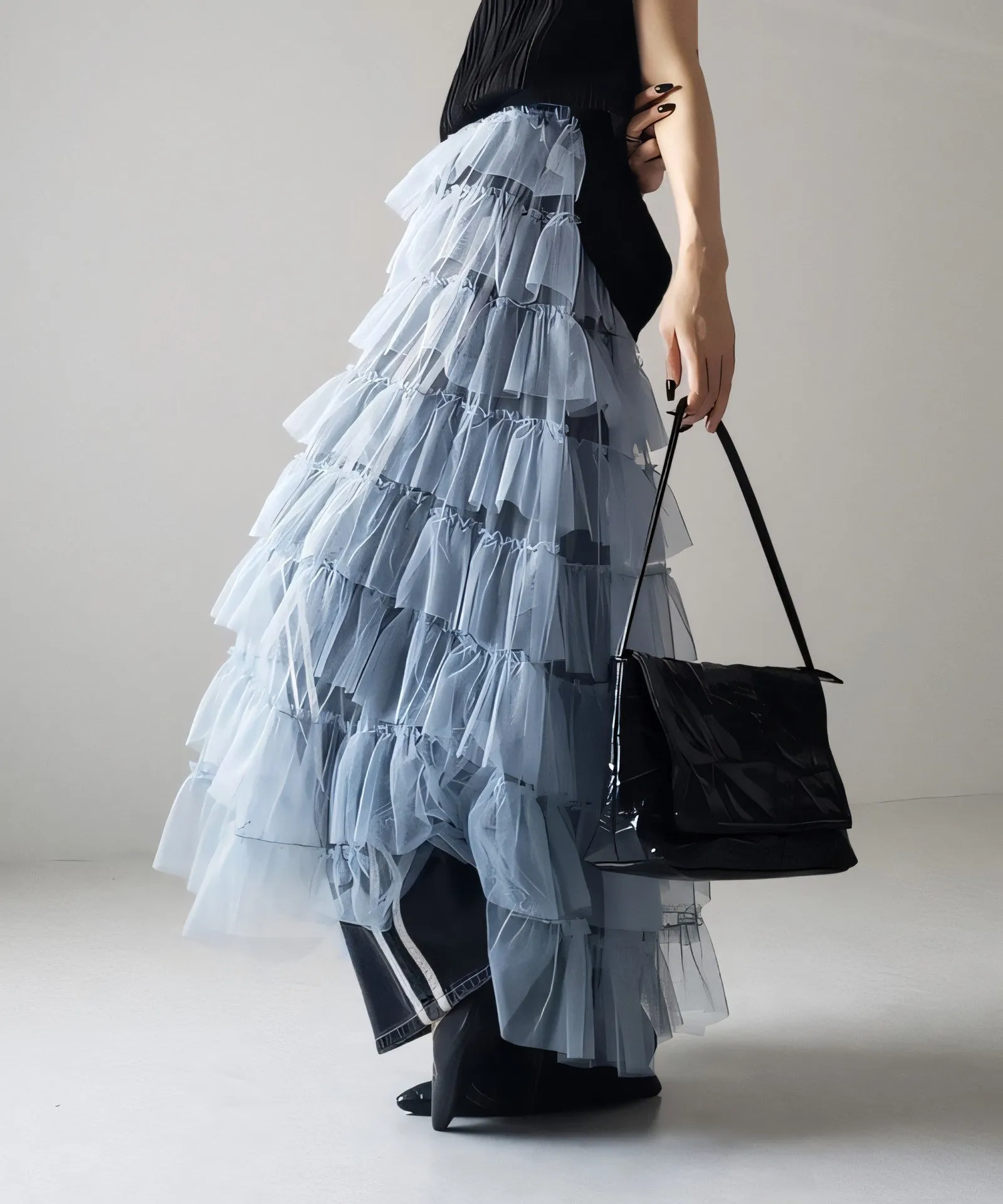 Women's Layered Elastic Waist Puff Tulle A-line Skirt, Sheer Mesh Design for All Occasions