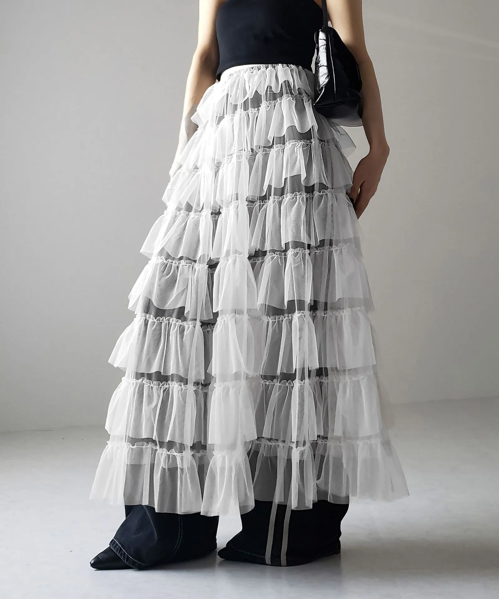 Women's Layered Elastic Waist Puff Tulle A-line Skirt, Sheer Mesh Design for All Occasions