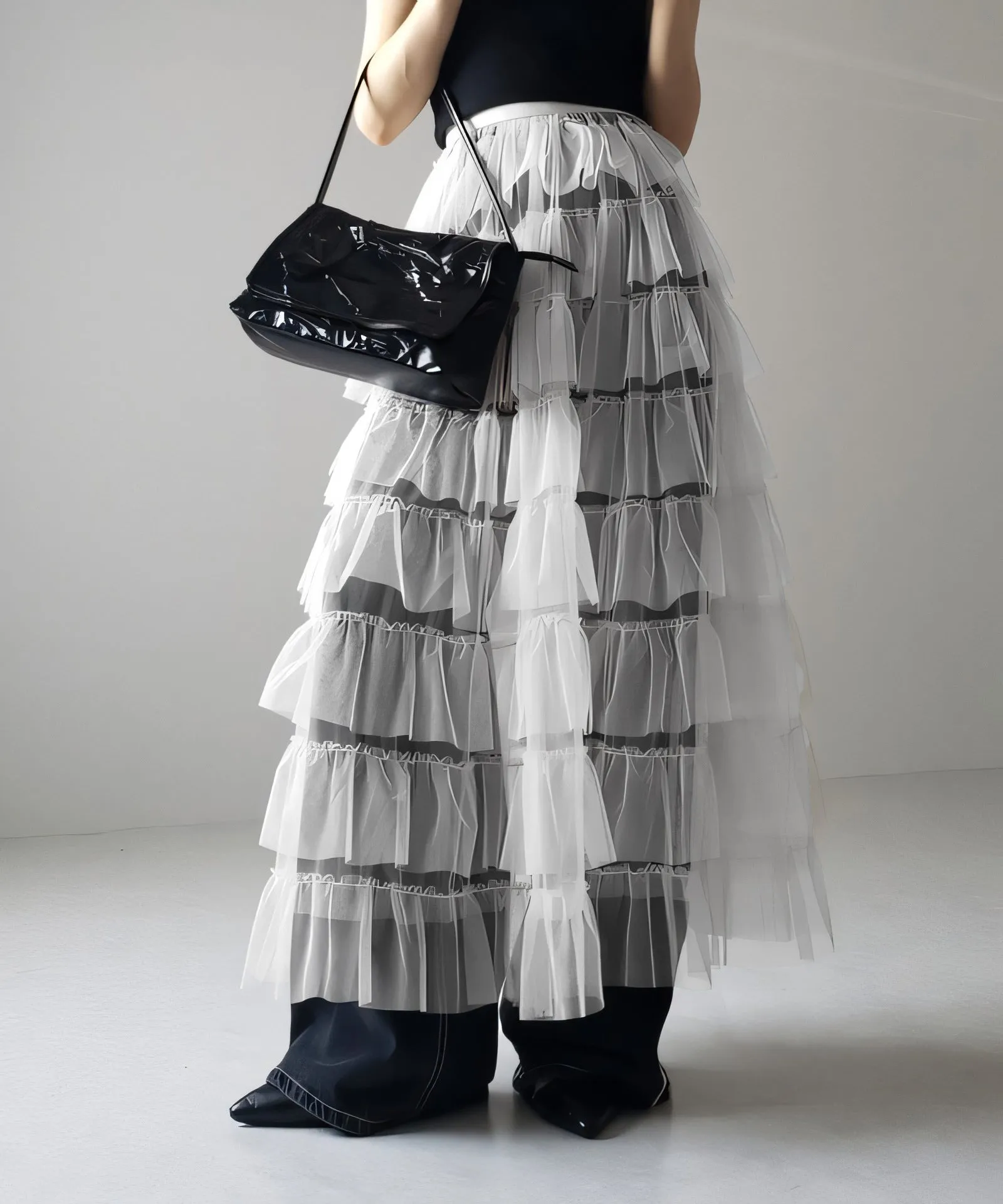 Women's Layered Elastic Waist Puff Tulle A-line Skirt, Sheer Mesh Design for All Occasions