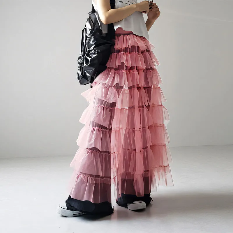 Women's Layered Elastic Waist Puff Tulle A-line Skirt, Sheer Mesh Design for All Occasions