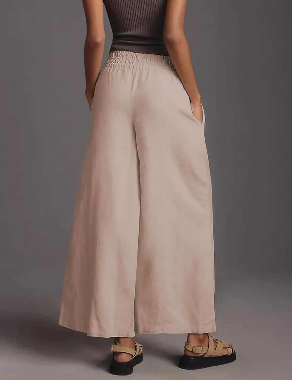 Women's Linen Pants Summer Casual Wide Leg Palazzo Pants High Waist Beach Travel Trousers
