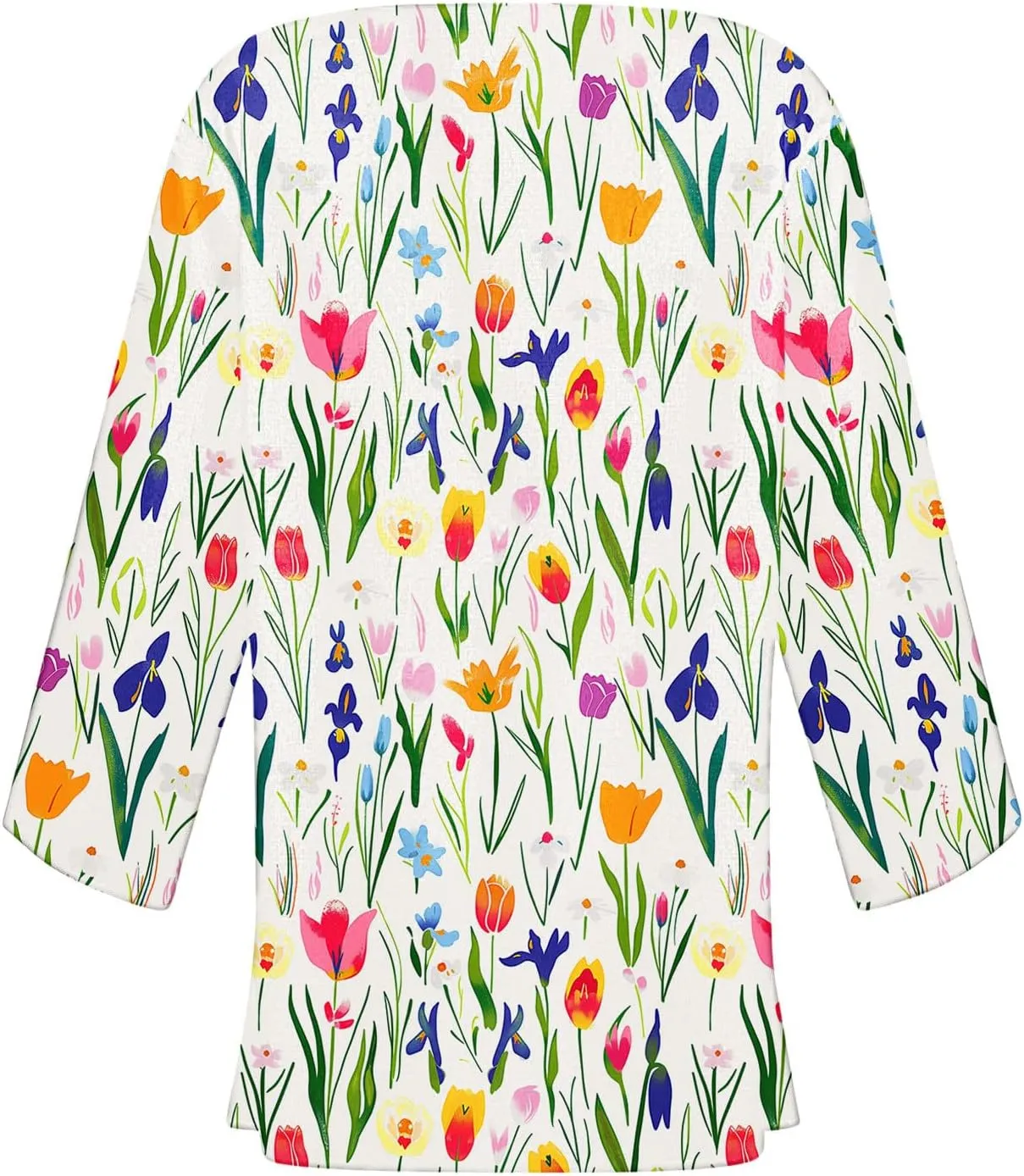 Women's Open Front Cardigan 3/4 Sleeve Casual Duster Cardigans Floral Print Jackets Lightweight Shrugs Blouse Tops