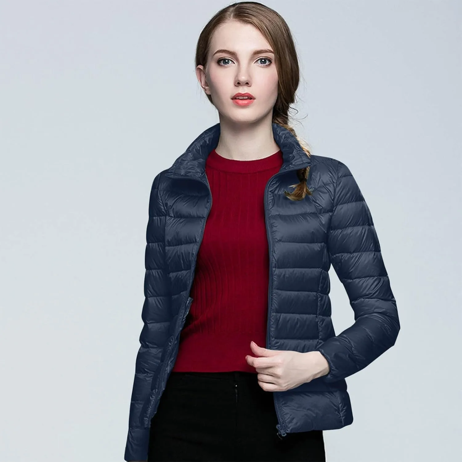 Women's Short Down Coats Packable Puffer Jacket Hooded Winter Ultra Light Quilted Winter Coats with Pockets Outerwear
