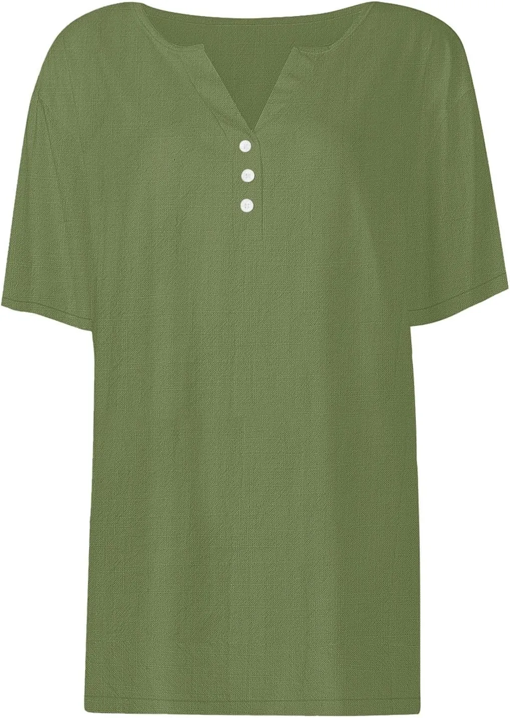 Women's Short Sleeve Shirts Trendy Linen V-Neck Button Down Solid Tops Casual Loose Fit Summer Breathable Blouse 2025