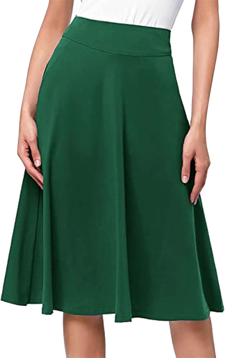 Womens Skirt for Going Out Summer High Elastic Waist Solid Color A-Line Knee Length Maxi Skirts for Women Trendy Clothes