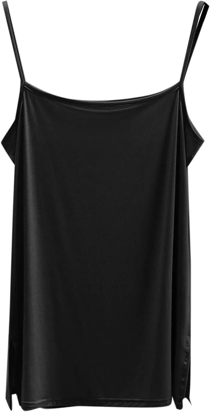 Women's Spaghetti Strap Camisole, Summer Casual Fashion Sleeveless Tank Shirts Comfy Breathable Side Split Tops