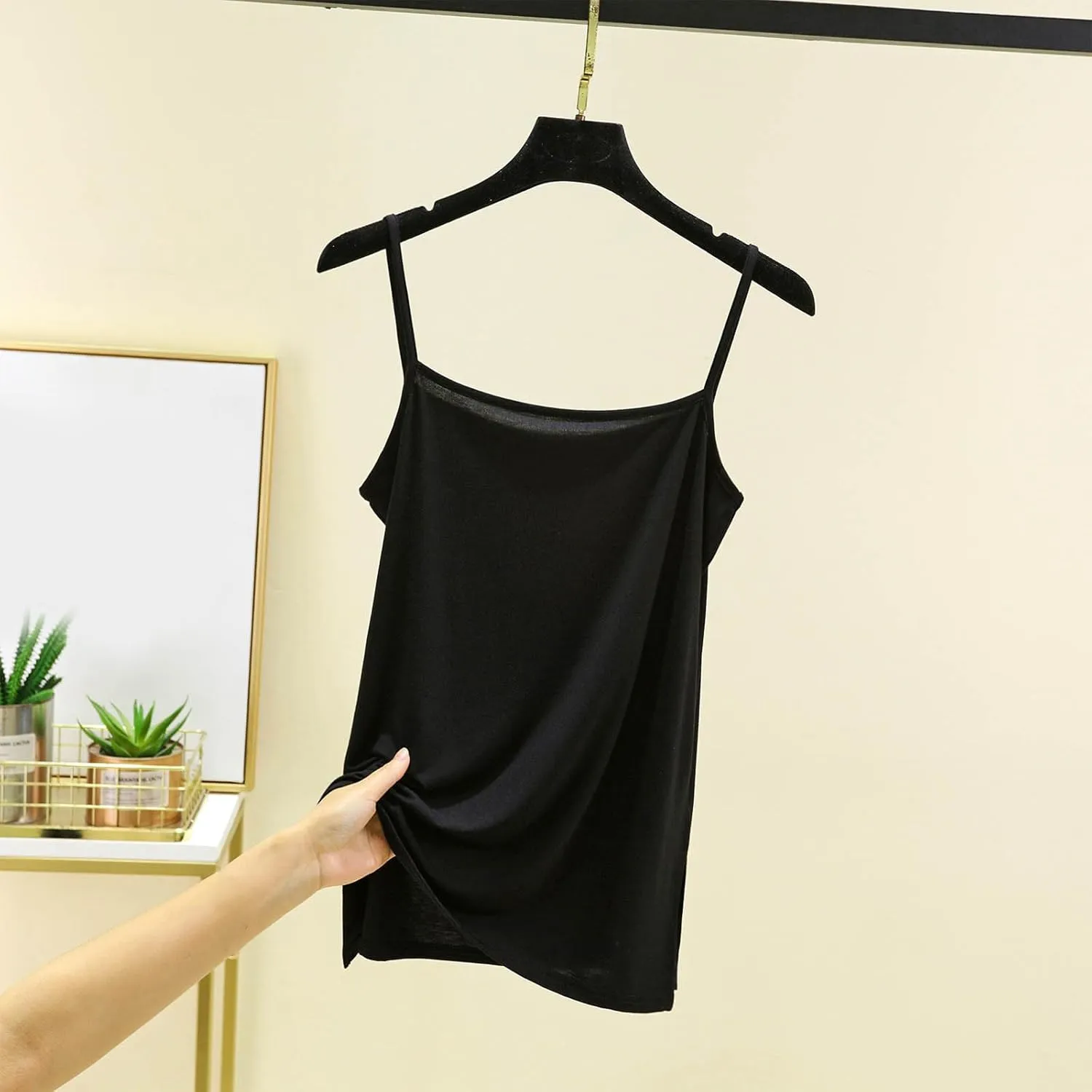 Women's Spaghetti Strap Camisole, Summer Casual Fashion Sleeveless Tank Shirts Comfy Breathable Side Split Tops