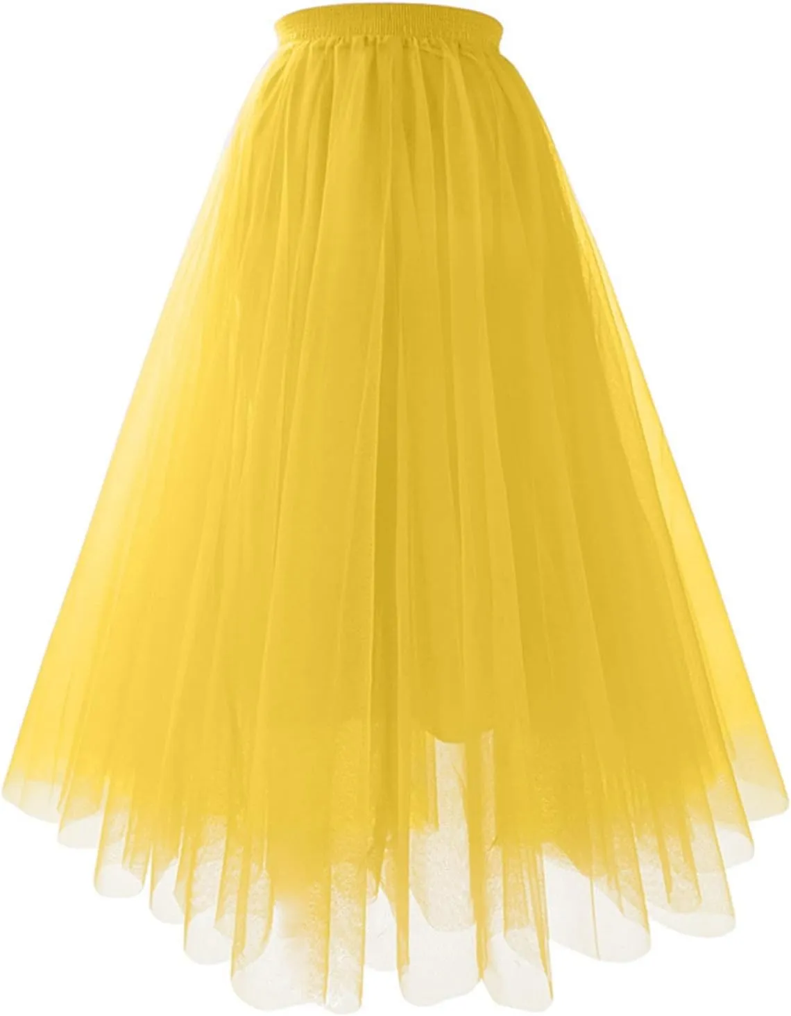 Women's Summer Casual Loose Trendy Elastic High Waist Solid Long Maxi Party Dance Fluffy Mesh Tulle Skirts