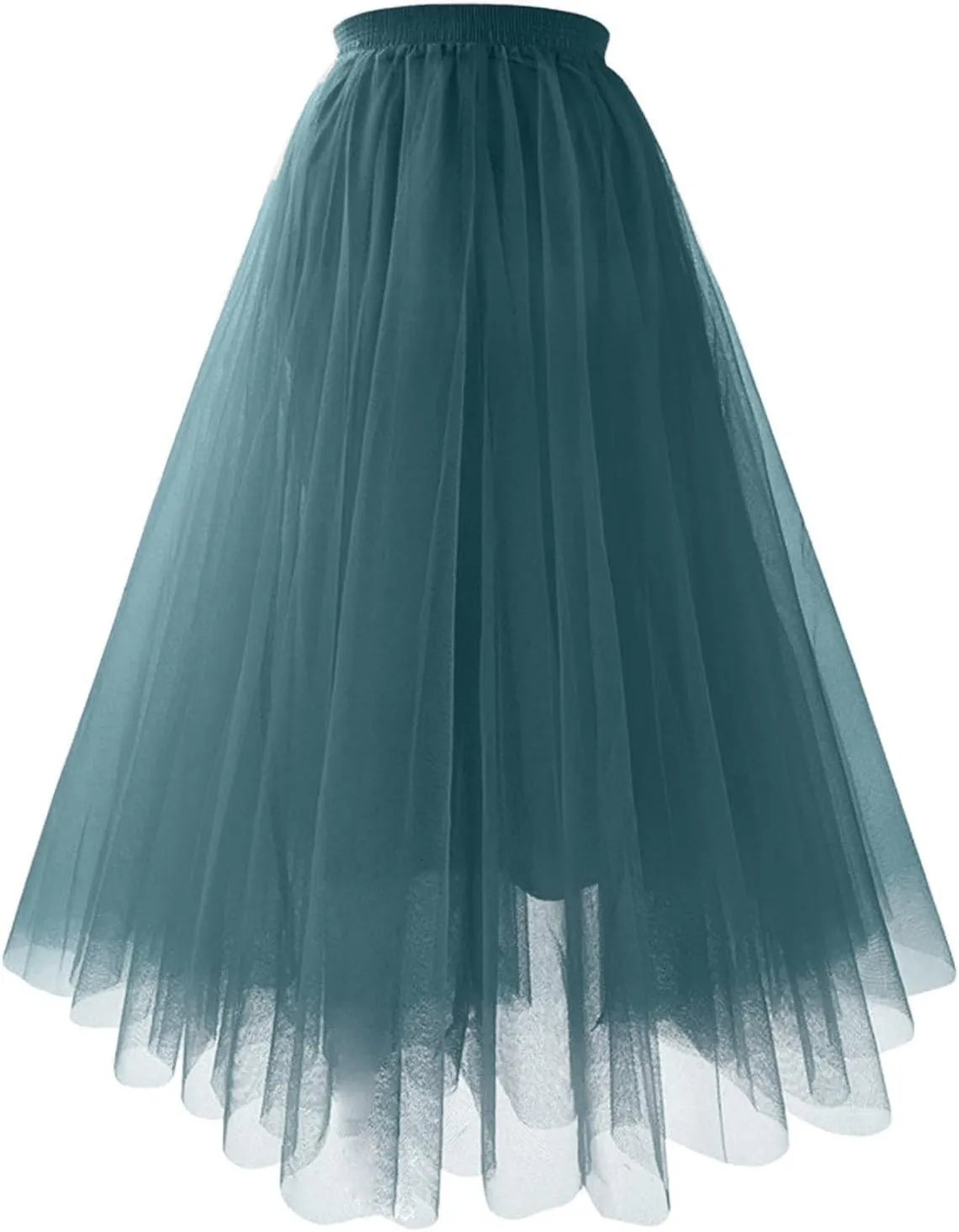 Women's Summer Casual Loose Trendy Elastic High Waist Solid Long Maxi Party Dance Fluffy Mesh Tulle Skirts
