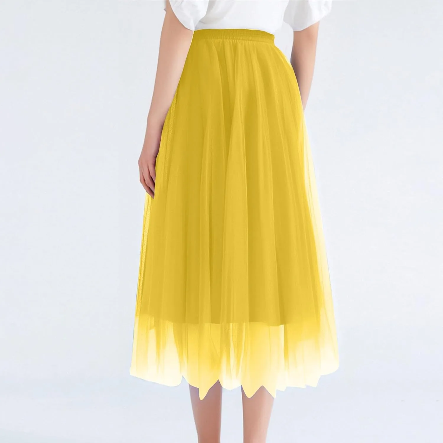 Women's Summer Casual Loose Trendy Elastic High Waist Solid Long Maxi Party Dance Fluffy Mesh Tulle Skirts