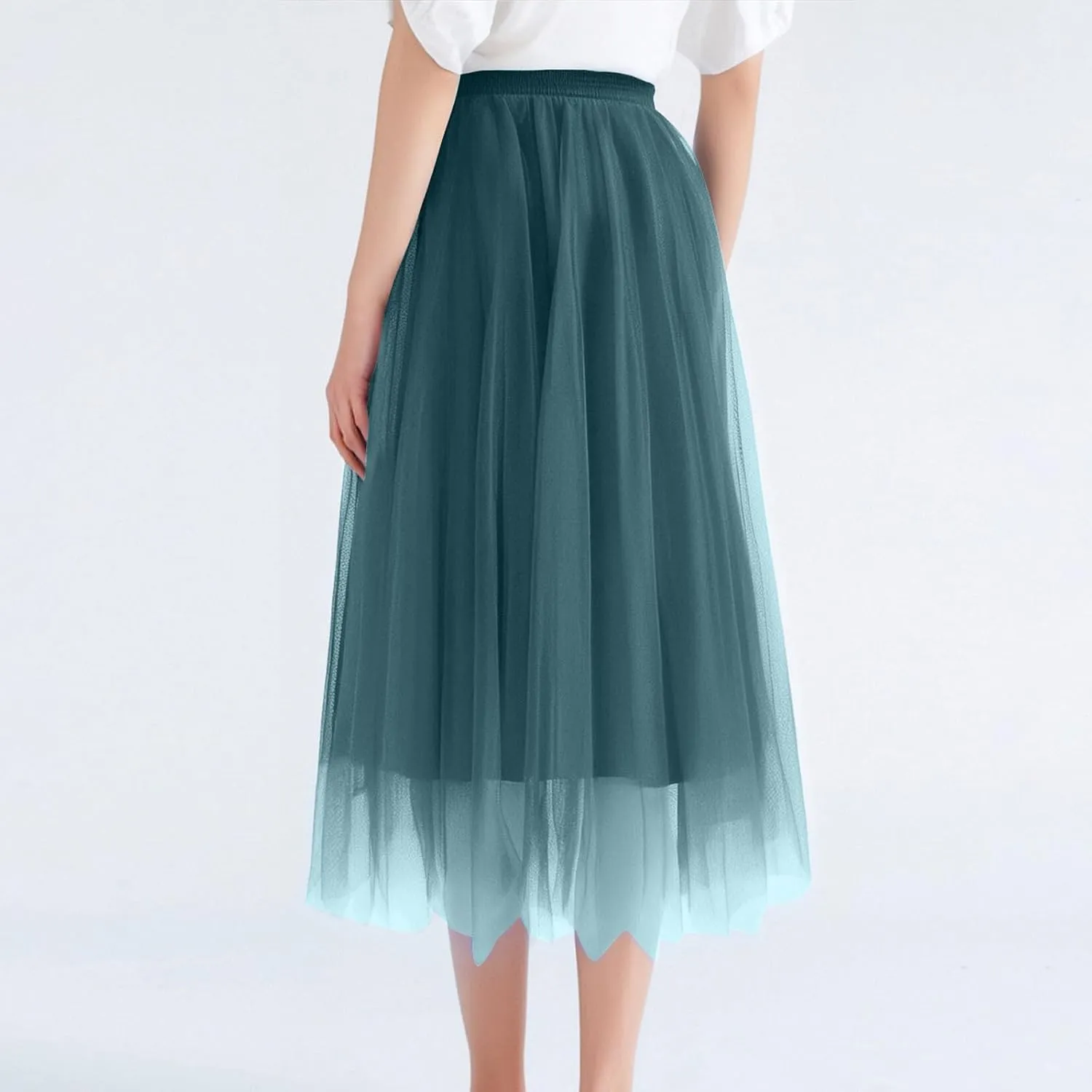 Women's Summer Casual Loose Trendy Elastic High Waist Solid Long Maxi Party Dance Fluffy Mesh Tulle Skirts