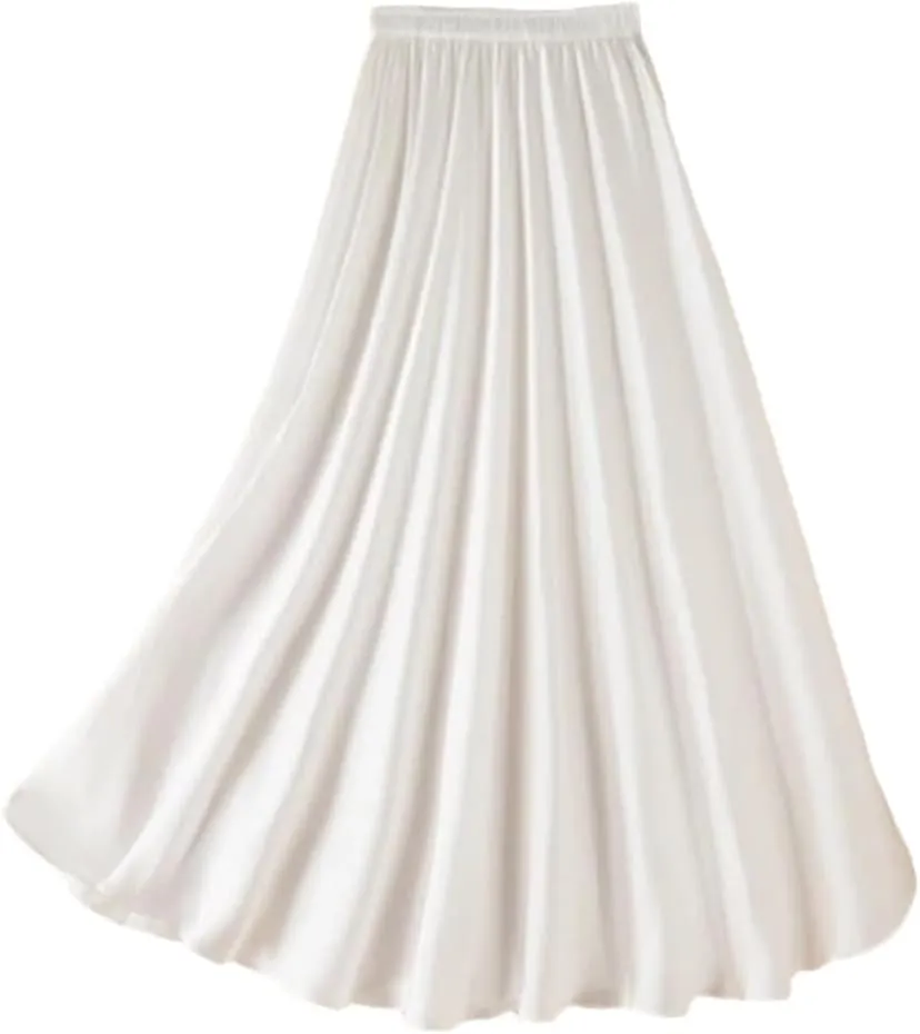 Women's Summer Loose Satin Silk Skirt Mid Length Slim Large Swing Skirt