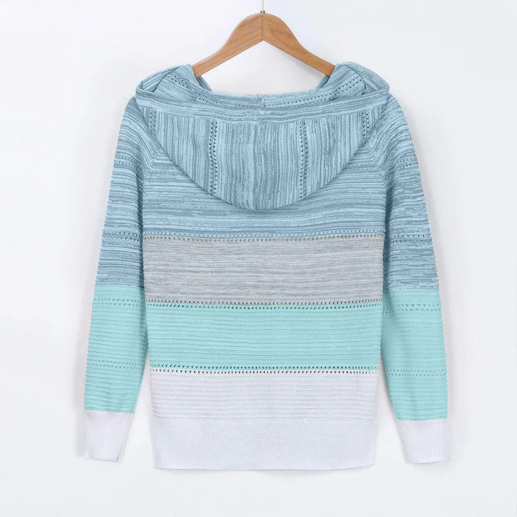 Womens Sweaters Sleeves Hooded Patchwork Casual Blouse Tops Fashion Women Long Women's Blouse Dressy Sweater Men