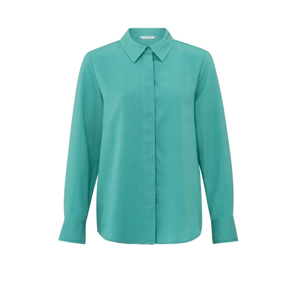 Yaya Classic Blouse with Cuff Details Lagoon Blue