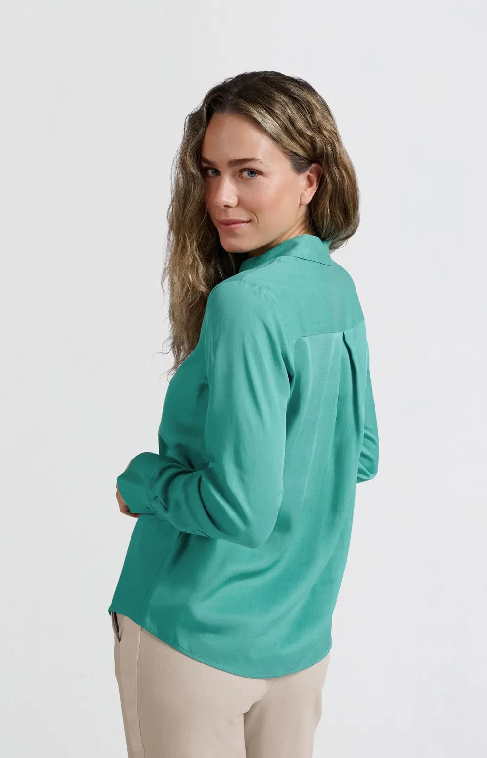 Yaya Classic Blouse with Cuff Details Lagoon Blue